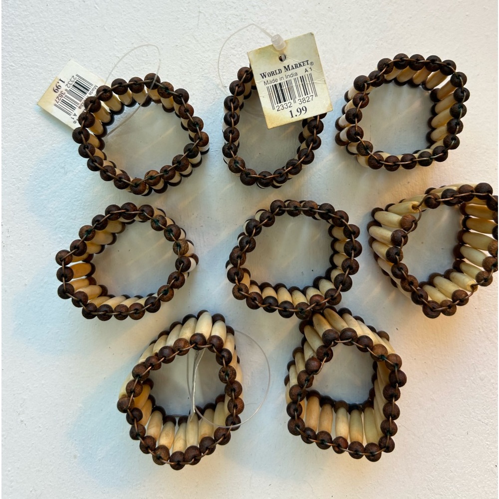 Vintage beaded cream and brown beaded napkin rings made in India World Market 8